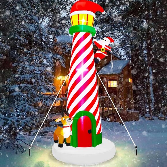 🆕10FT Christmas Inflatable Giant Lighted Lighthouse Blowups Outdoor Decoration - Picture 6 of 11
